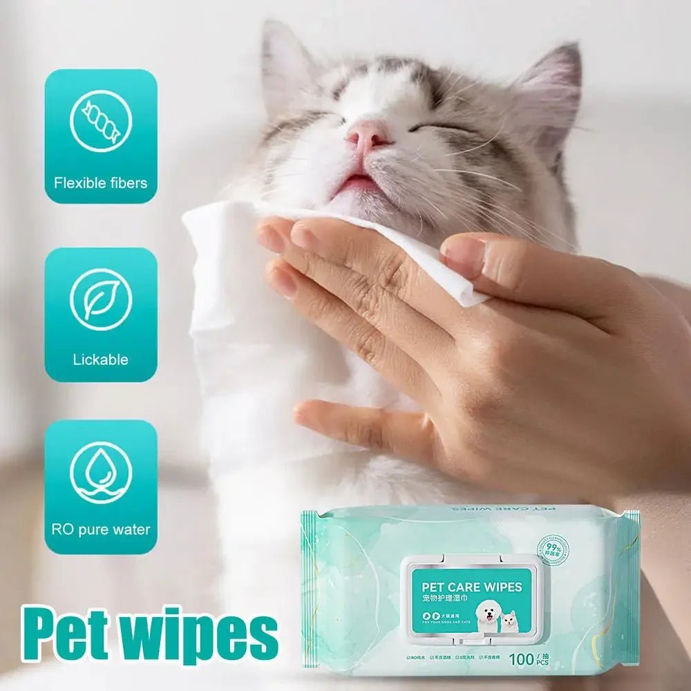 100 Sheets Pet Wipes Cat Dog Deodorant Moisturizing Cleaning Tear Stains Decomposition Odor Pure Water Safe Gentle Pet Supplies - Furbury