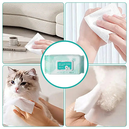 100 Sheets Pet Wipes Cat Dog Deodorant Moisturizing Cleaning Tear Stains Decomposition Odor Pure Water Safe Gentle Pet Supplies - Furbury