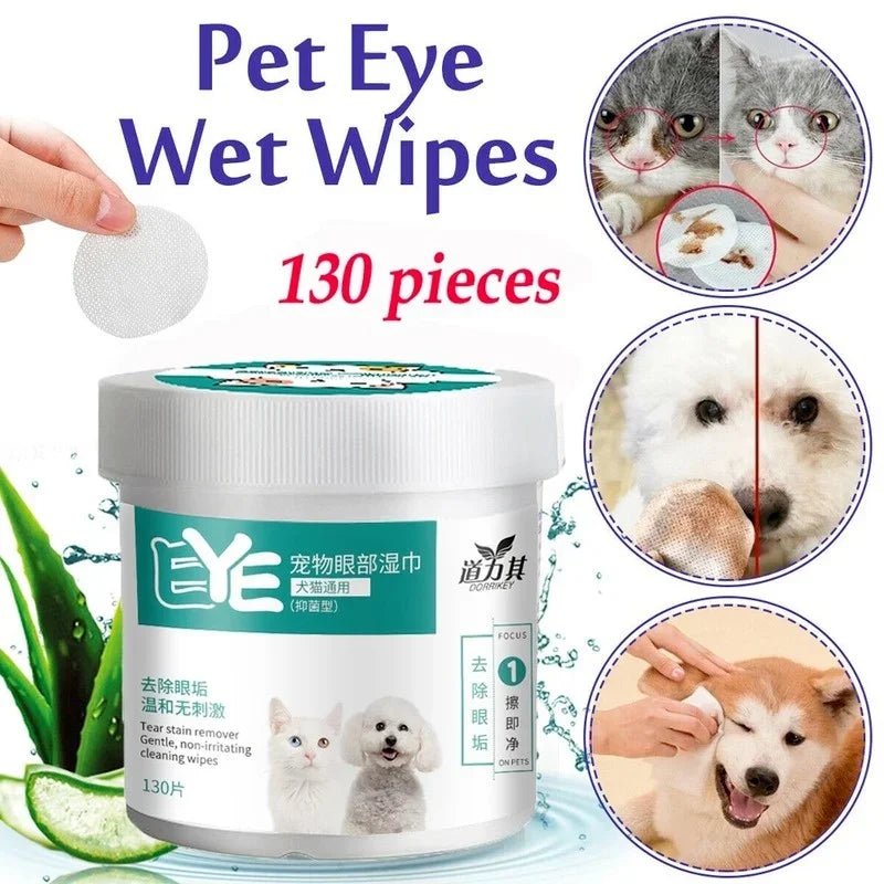 130 Pcs/set of Dog and Cat Cleaning Wipes Pet Eye Wipes Grooming Tear Stain Remover Gentle Non - foaming Wipes Towels - Furbury