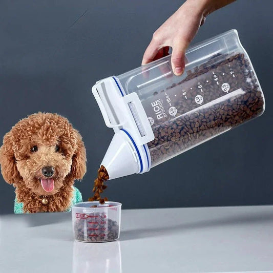 1.5kg/2kg Dog Cat Food Pail Plastic Storage Tank with Measuring Cup Container Moisture - proof Sealed Jar Pet Supplies Accessories - Furbury