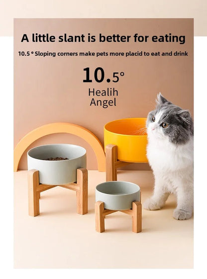 1800ml Big Dogs Bowl Double Ceramic Elevated Pet Food Water Feeders Small Medium Large Dog Feeding Supplies with Wooden Stand - Furbury