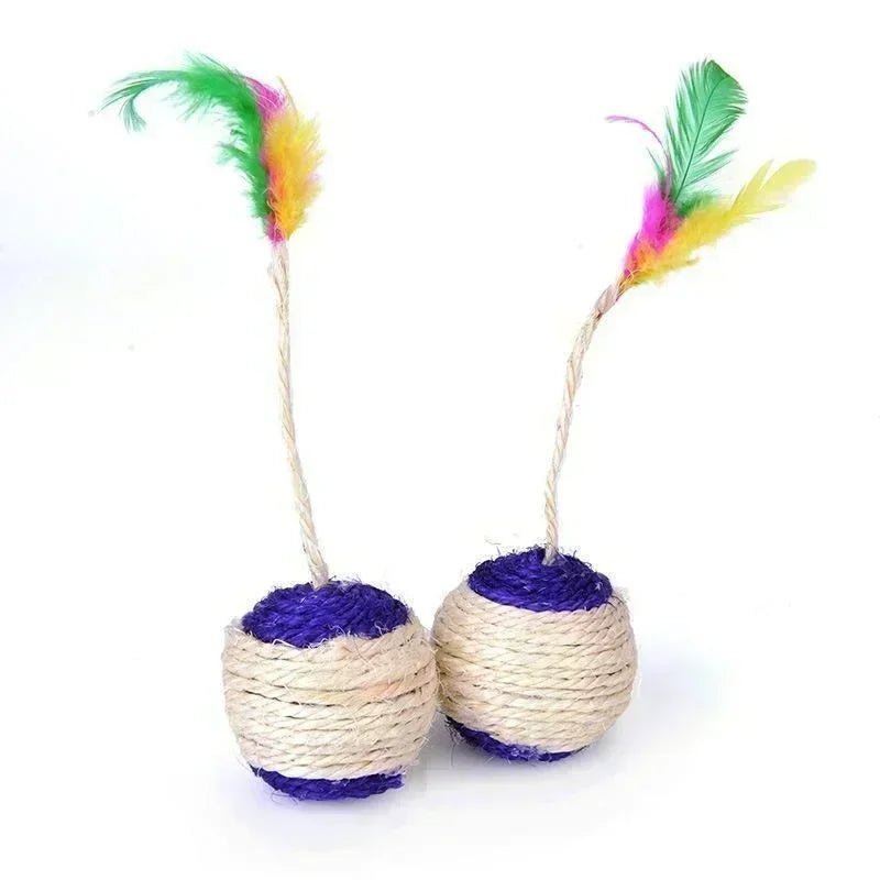 1Pc Cat Toy Sisal Scratching Ball Pet Cat Supplies Feather Toy Cat Toys Interactive Training Interactive Toy for Kitten - Furbury