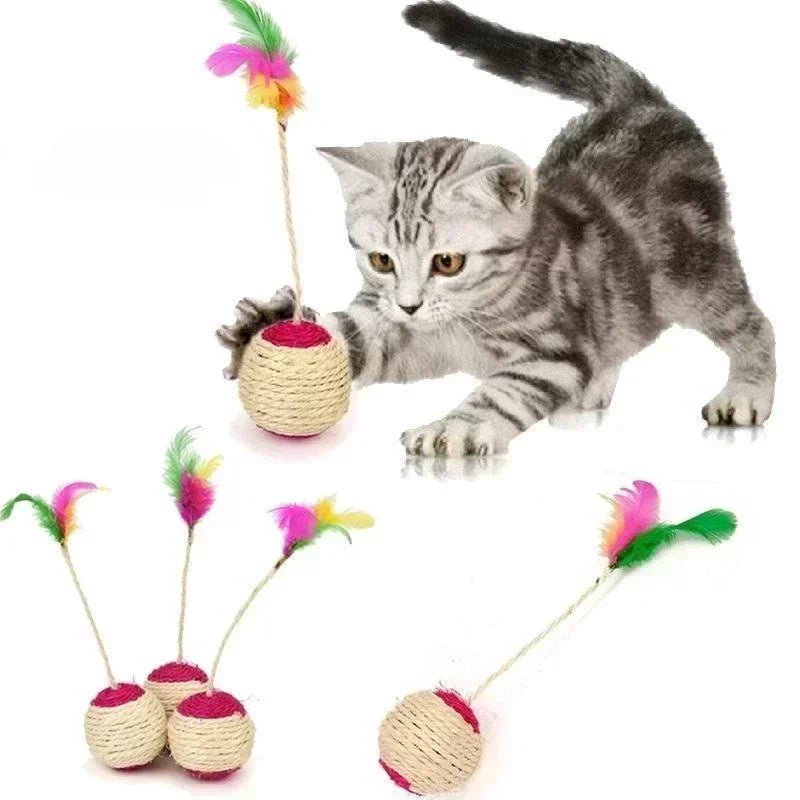 1Pc Cat Toy Sisal Scratching Ball Pet Cat Supplies Feather Toy Cat Toys Interactive Training Interactive Toy for Kitten - Furbury