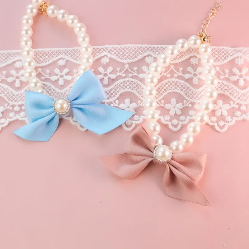 1Pcs New Pet Collar Pearl Bow Necklace Cat Jewelry Cute Collar Puppy Accessories Dog Chain Chihuahua Wedding Jewelry Stuff - Furbury