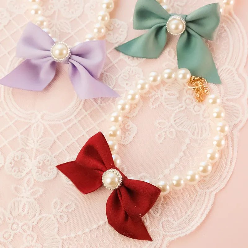 1Pcs New Pet Collar Pearl Bow Necklace Cat Jewelry Cute Collar Puppy Accessories Dog Chain Chihuahua Wedding Jewelry Stuff - Furbury