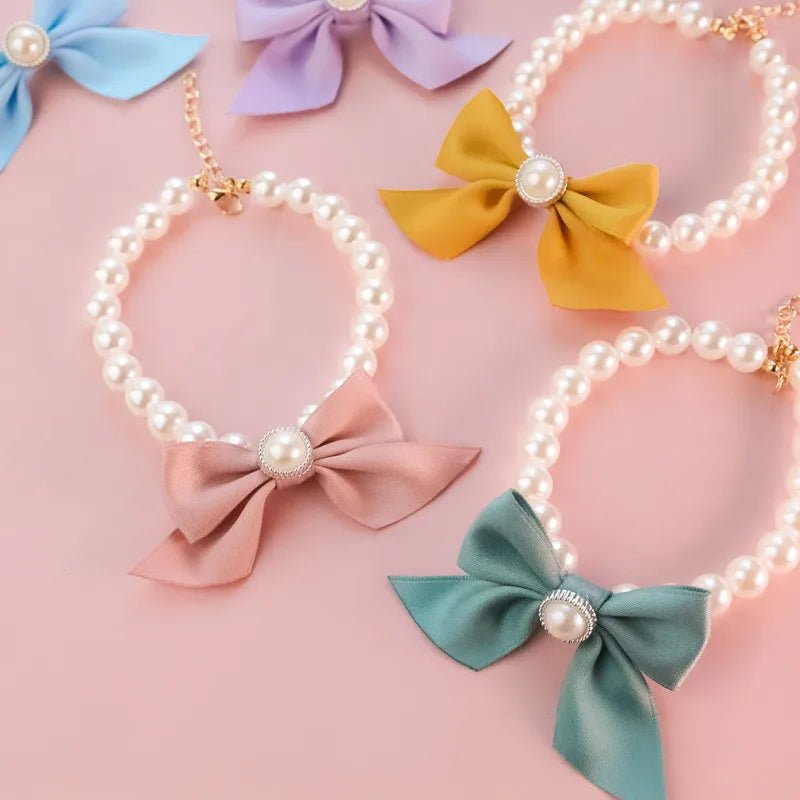 1Pcs New Pet Collar Pearl Bow Necklace Cat Jewelry Cute Collar Puppy Accessories Dog Chain Chihuahua Wedding Jewelry Stuff - Furbury