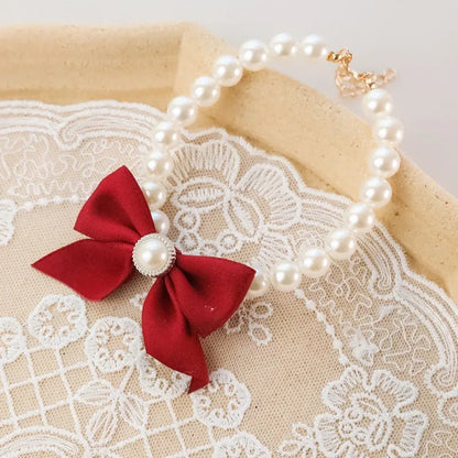 1Pcs New Pet Collar Pearl Bow Necklace Cat Jewelry Cute Collar Puppy Accessories Dog Chain Chihuahua Wedding Jewelry Stuff - Furbury