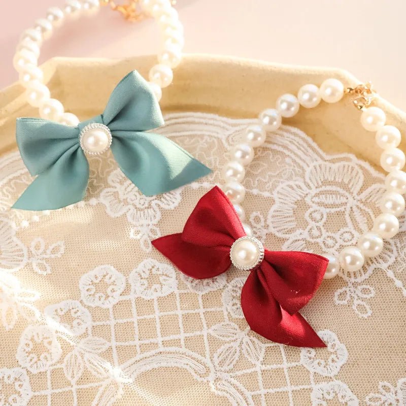 1Pcs New Pet Collar Pearl Bow Necklace Cat Jewelry Cute Collar Puppy Accessories Dog Chain Chihuahua Wedding Jewelry Stuff - Furbury