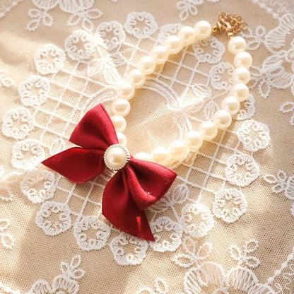 1Pcs New Pet Collar Pearl Bow Necklace Cat Jewelry Cute Collar Puppy Accessories Dog Chain Chihuahua Wedding Jewelry Stuff - Furbury