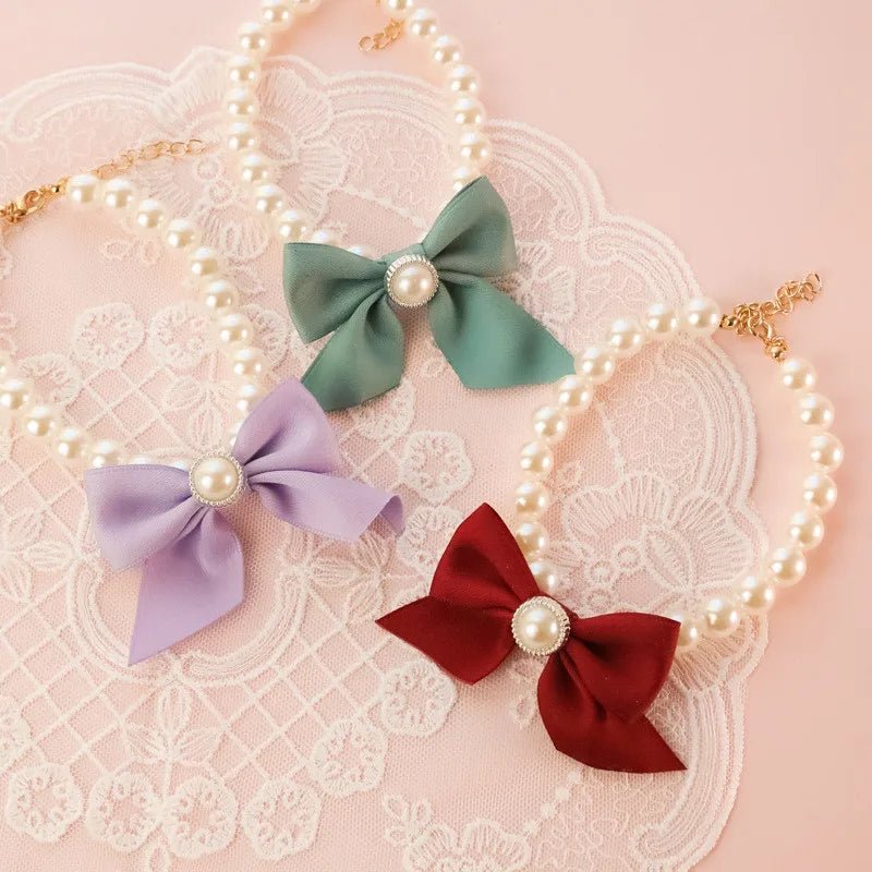 1Pcs New Pet Collar Pearl Bow Necklace Cat Jewelry Cute Collar Puppy Accessories Dog Chain Chihuahua Wedding Jewelry Stuff - Furbury