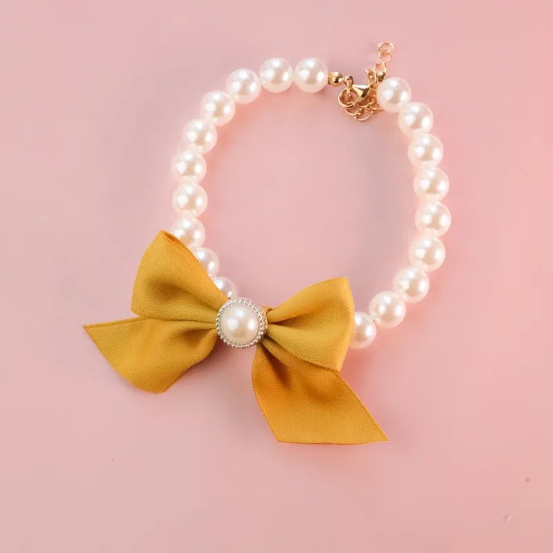 1Pcs New Pet Collar Pearl Bow Necklace Cat Jewelry Cute Collar Puppy Accessories Dog Chain Chihuahua Wedding Jewelry Stuff - Furbury