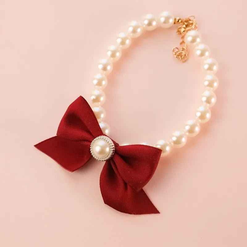 1Pcs New Pet Collar Pearl Bow Necklace Cat Jewelry Cute Collar Puppy Accessories Dog Chain Chihuahua Wedding Jewelry Stuff - Furbury