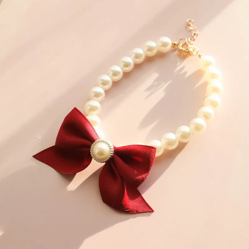 1Pcs New Pet Collar Pearl Bow Necklace Cat Jewelry Cute Collar Puppy Accessories Dog Chain Chihuahua Wedding Jewelry Stuff - Furbury