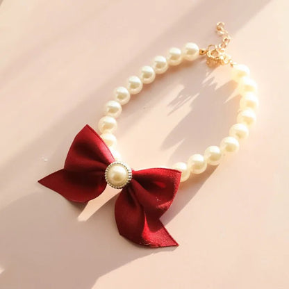 1Pcs New Pet Collar Pearl Bow Necklace Cat Jewelry Cute Collar Puppy Accessories Dog Chain Chihuahua Wedding Jewelry Stuff - Furbury