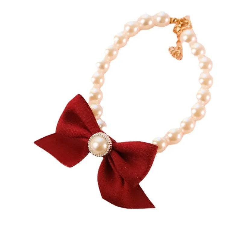 1Pcs New Pet Collar Pearl Bow Necklace Cat Jewelry Cute Collar Puppy Accessories Dog Chain Chihuahua Wedding Jewelry Stuff - Furbury