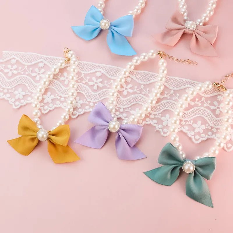 1Pcs New Pet Collar Pearl Bow Necklace Cat Jewelry Cute Collar Puppy Accessories Dog Chain Chihuahua Wedding Jewelry Stuff - Furbury