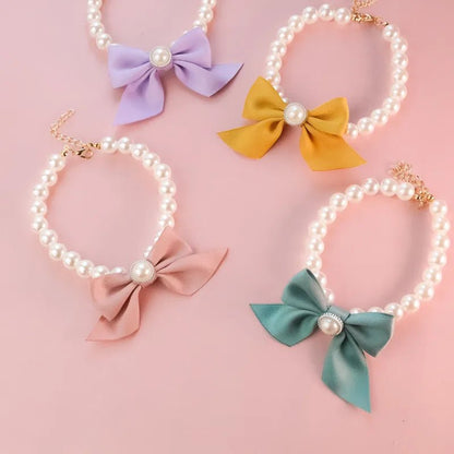 1Pcs New Pet Collar Pearl Bow Necklace Cat Jewelry Cute Collar Puppy Accessories Dog Chain Chihuahua Wedding Jewelry Stuff - Furbury