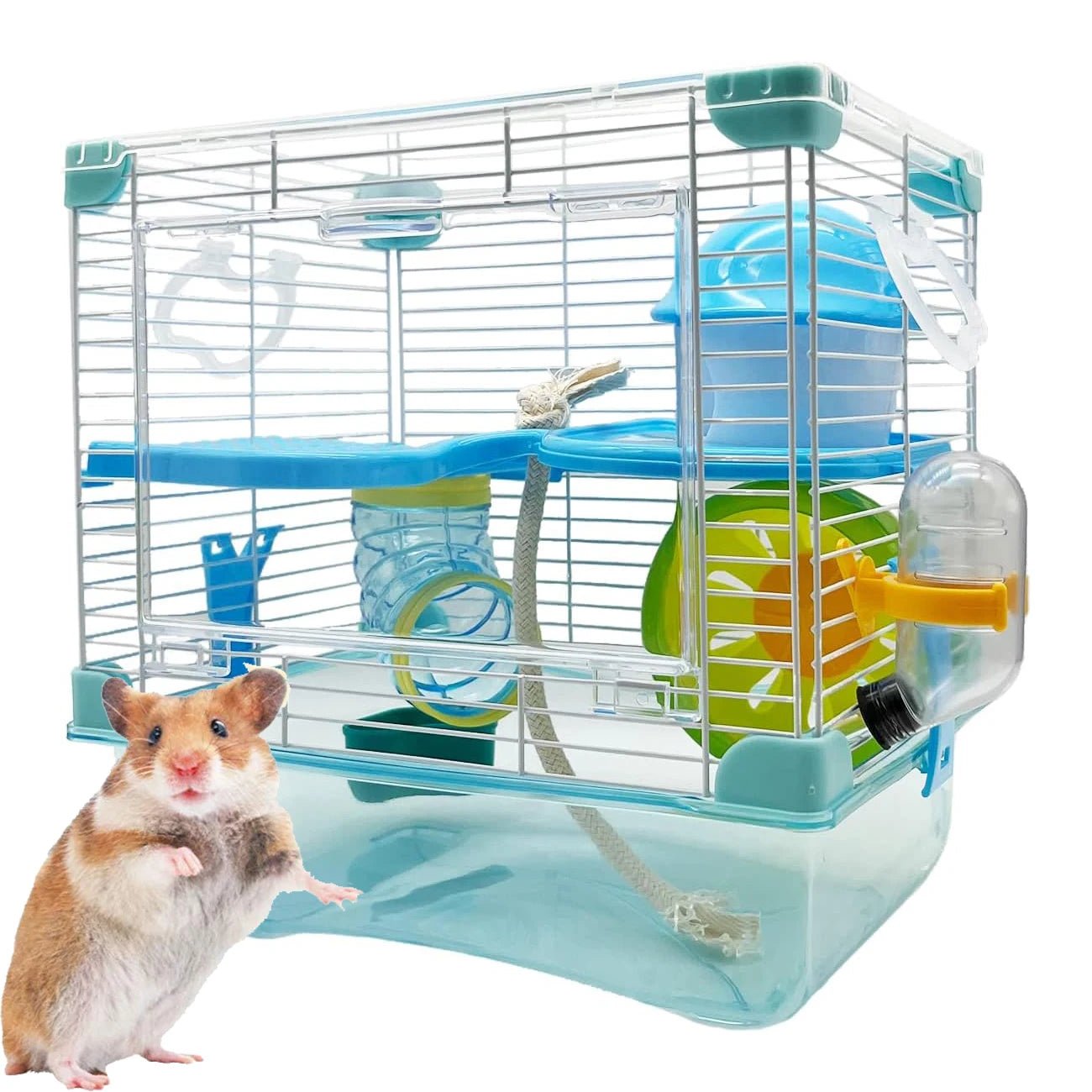 2 Layers Hamster Cage with Tubes Mouse Cage with Accessories Water Bottle Food Dish Transparent Hamster Habitat with Exercise Wh - Furbury