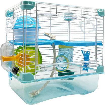 2 Layers Hamster Cage with Tubes Mouse Cage with Accessories Water Bottle Food Dish Transparent Hamster Habitat with Exercise Wh - Furbury