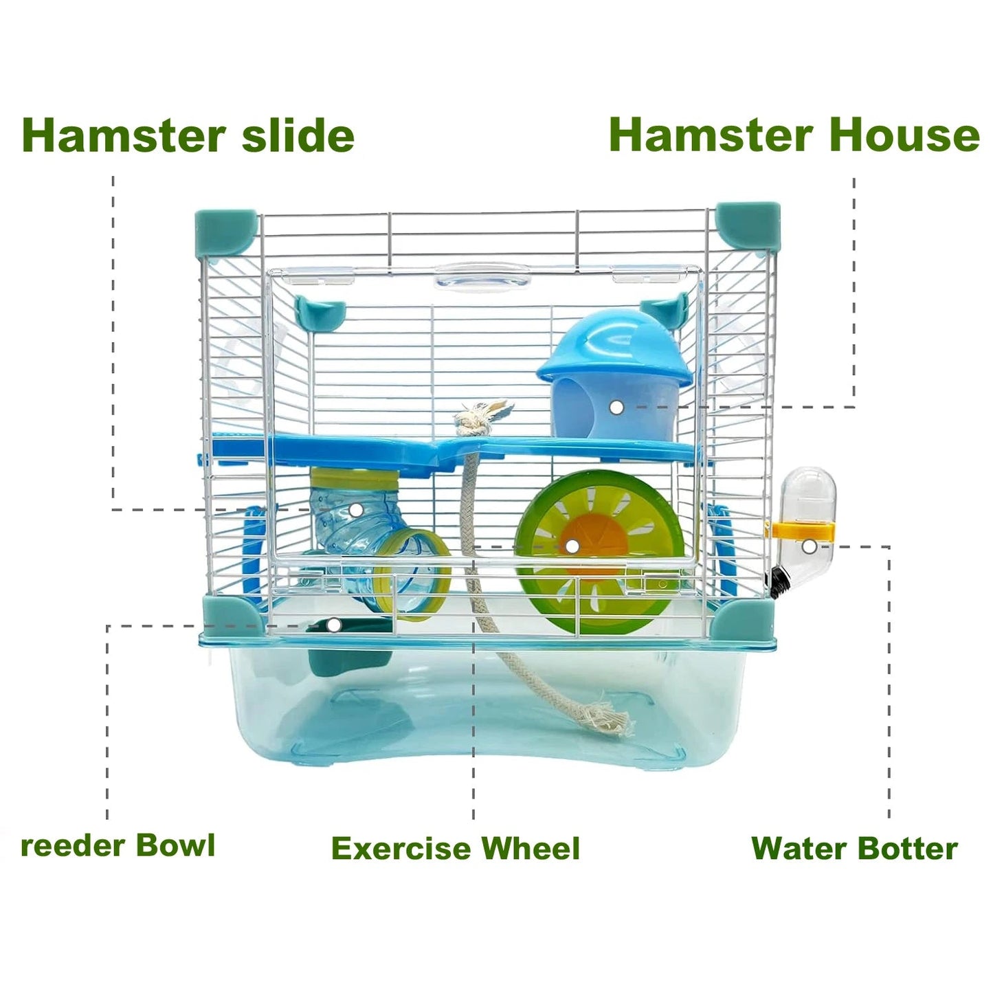 2 Layers Hamster Cage with Tubes Mouse Cage with Accessories Water Bottle Food Dish Transparent Hamster Habitat with Exercise Wh - Furbury