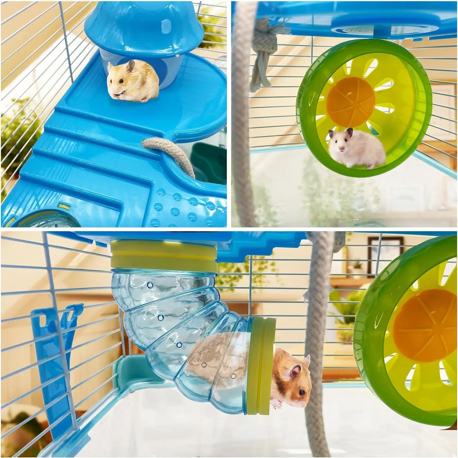 2 Layers Hamster Cage with Tubes Mouse Cage with Accessories Water Bottle Food Dish Transparent Hamster Habitat with Exercise Wh - Furbury