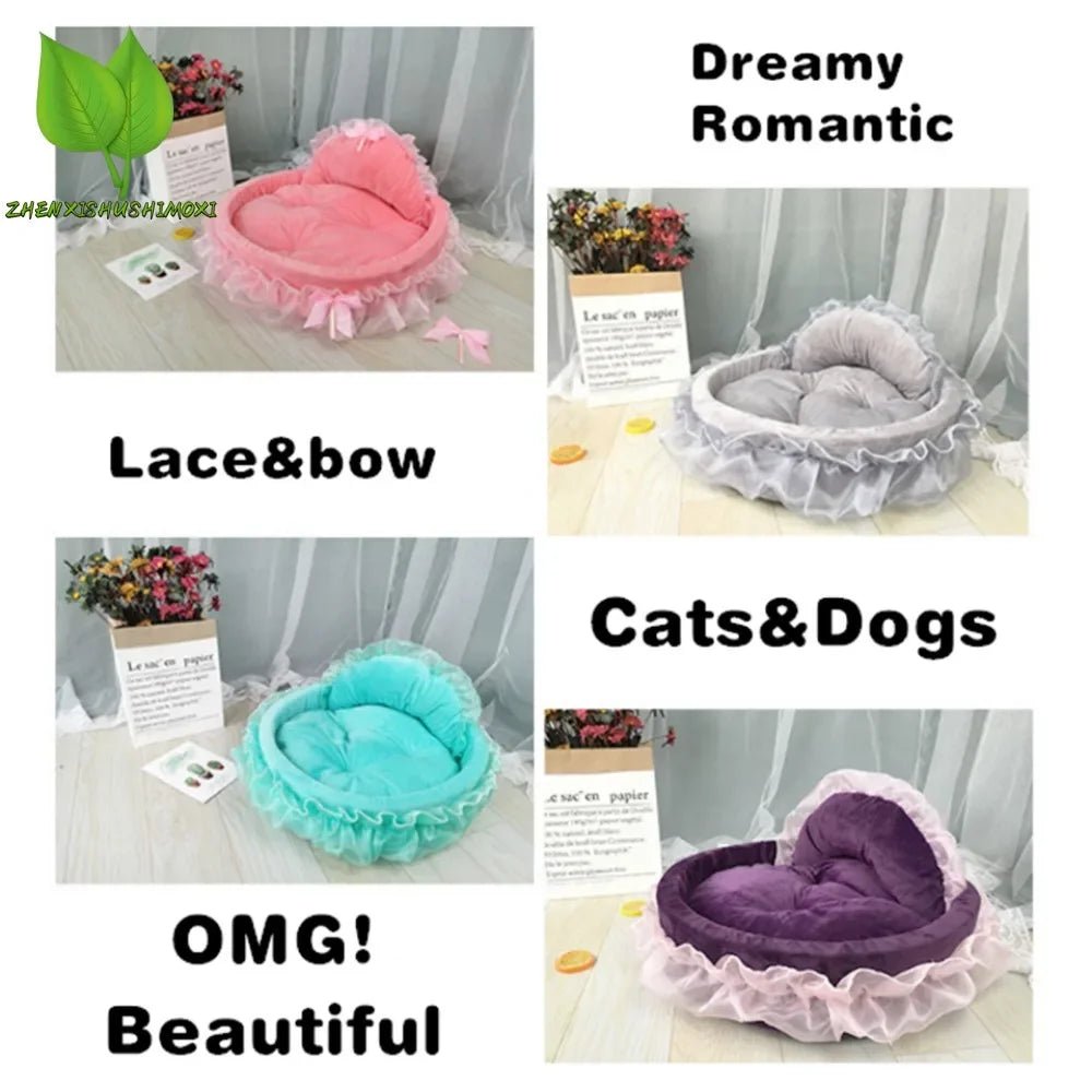 3D Fantasy Bow Lace Pet Bed for Dogs Romantic Detachable Oval Princess Pet Bed Dog Soft Sofa Nest Pet Wedding Furniture 1pc - Furbury