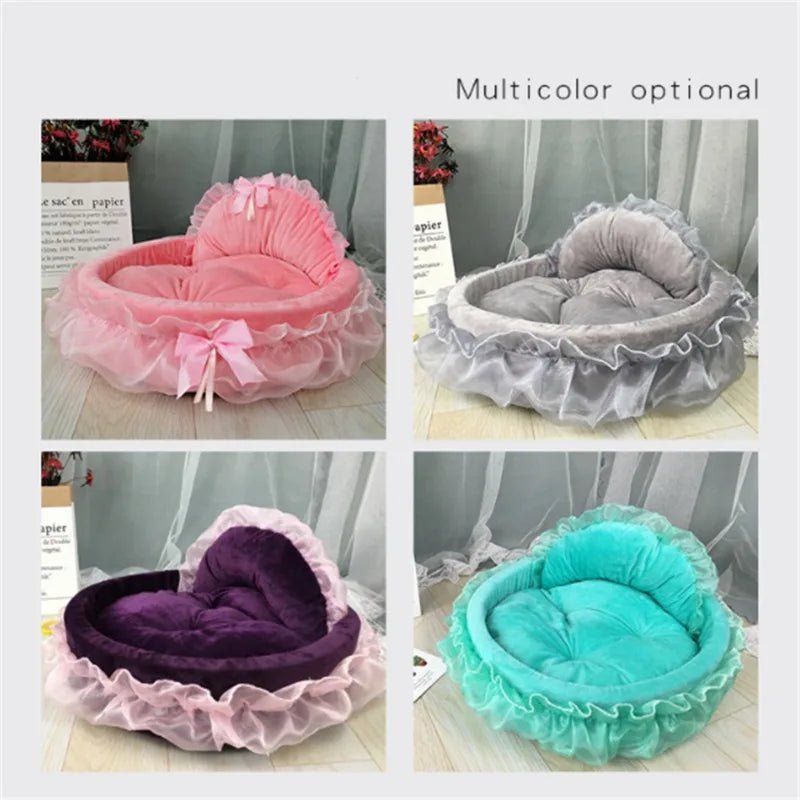 3D Fantasy Bow Lace Pet Bed for Dogs Romantic Detachable Oval Princess Pet Bed Dog Soft Sofa Nest Pet Wedding Furniture 1pc - Furbury