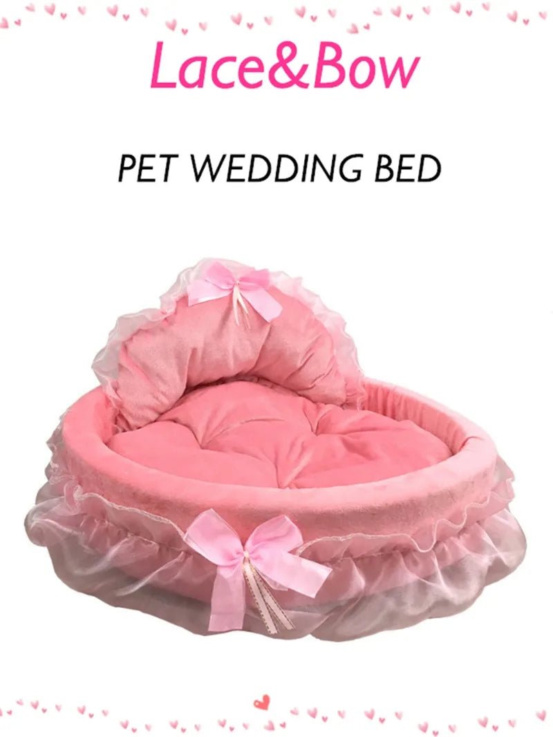 3D Fantasy Bow Lace Pet Bed for Dogs Romantic Detachable Oval Princess Pet Bed Dog Soft Sofa Nest Pet Wedding Furniture 1pc - Furbury