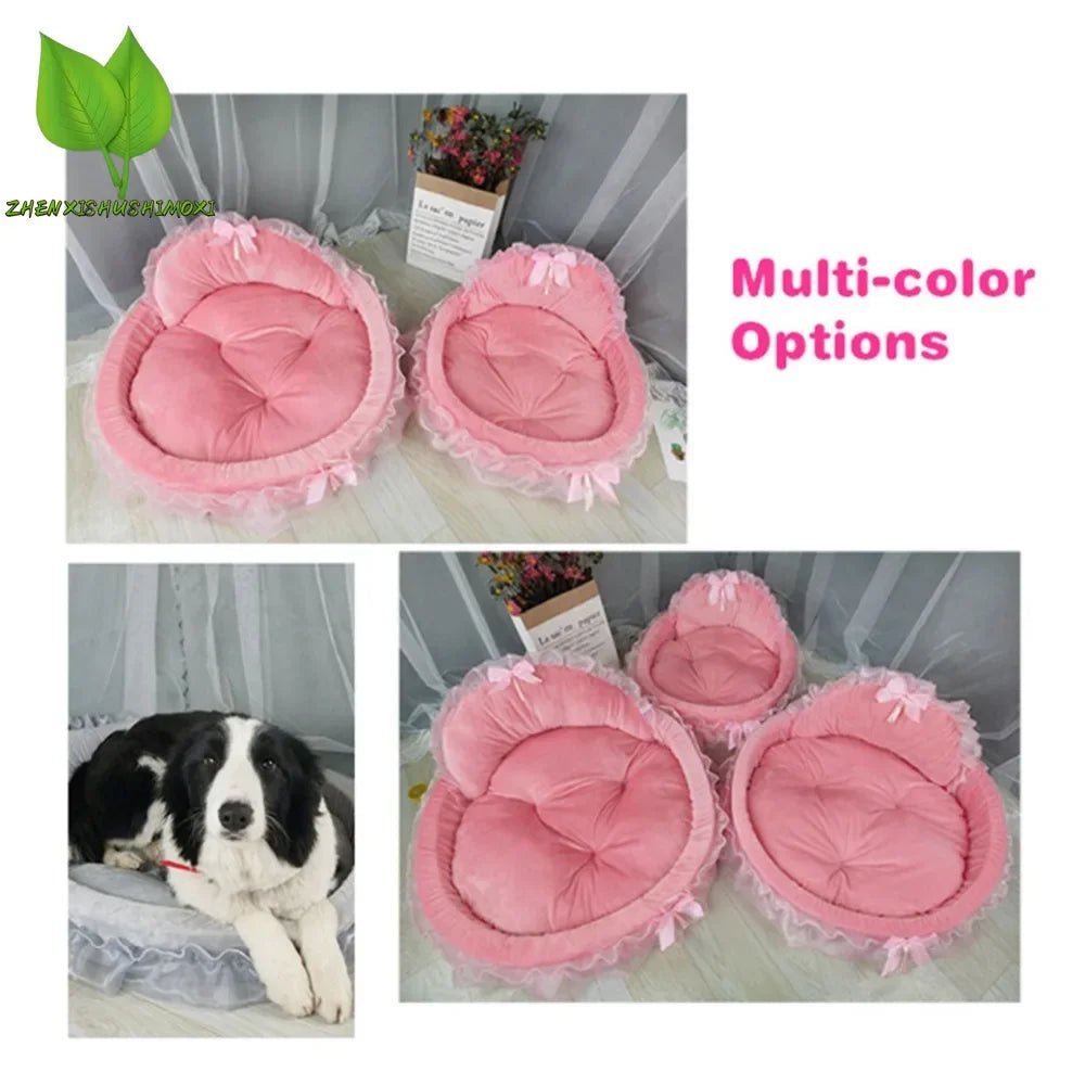 3D Fantasy Bow Lace Pet Bed for Dogs Romantic Detachable Oval Princess Pet Bed Dog Soft Sofa Nest Pet Wedding Furniture 1pc - Furbury