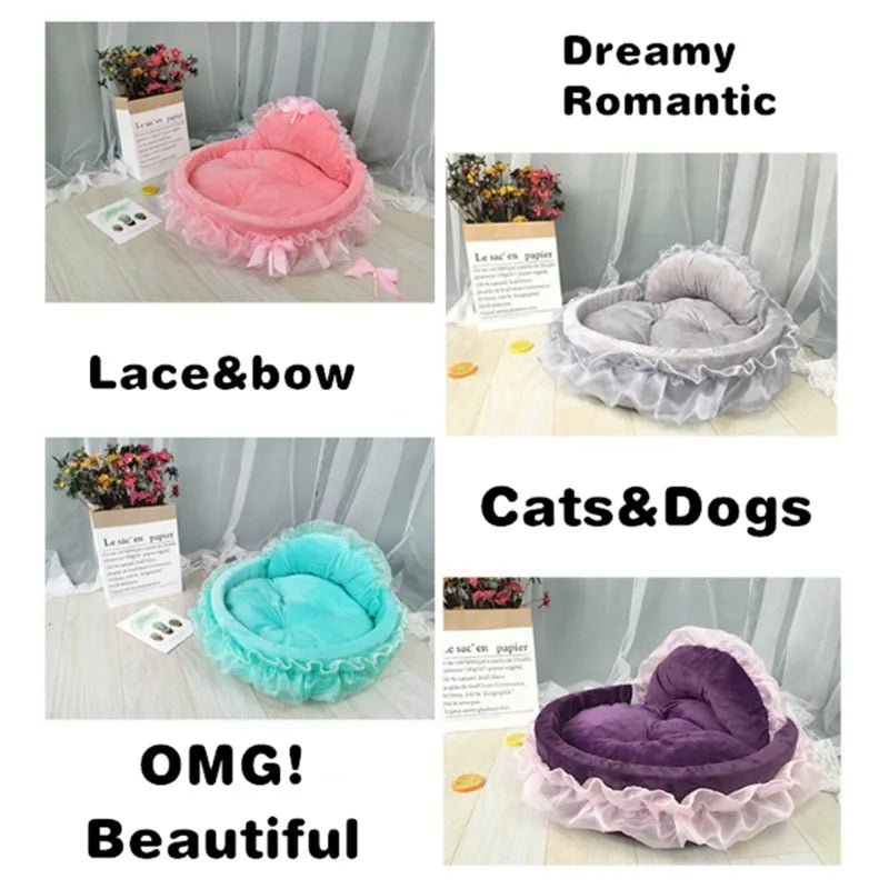 3D Fantasy Bow Lace Pet Bed for Dogs Romantic Detachable Oval Princess Pet Bed Dog Soft Sofa Nest Pet Wedding Furniture 1pc - Furbury