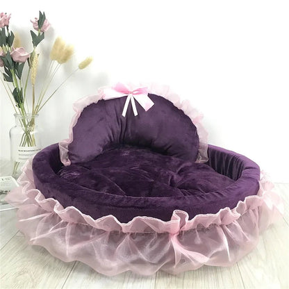 3D Fantasy Bow Lace Pet Bed for Dogs Romantic Detachable Oval Princess Pet Bed Dog Soft Sofa Nest Pet Wedding Furniture 1pc - Furbury