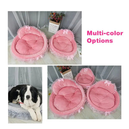 3D Fantasy Bow Lace Pet Bed for Dogs Romantic Detachable Oval Princess Pet Bed Dog Soft Sofa Nest Pet Wedding Furniture 1pc - Furbury