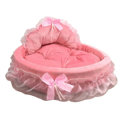 3D Fantasy Bow Lace Pet Bed for Dogs Romantic Detachable Oval Princess Pet Bed Dog Soft Sofa Nest Pet Wedding Furniture 1pc - Furbury