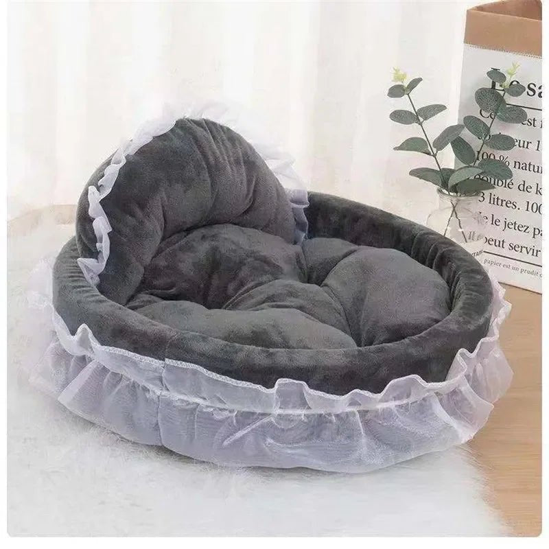 3D Fantasy Bow Lace Pet Bed for Dogs Romantic Detachable Oval Princess Pet Bed Dog Soft Sofa Nest Pet Wedding Furniture 1pc - Furbury