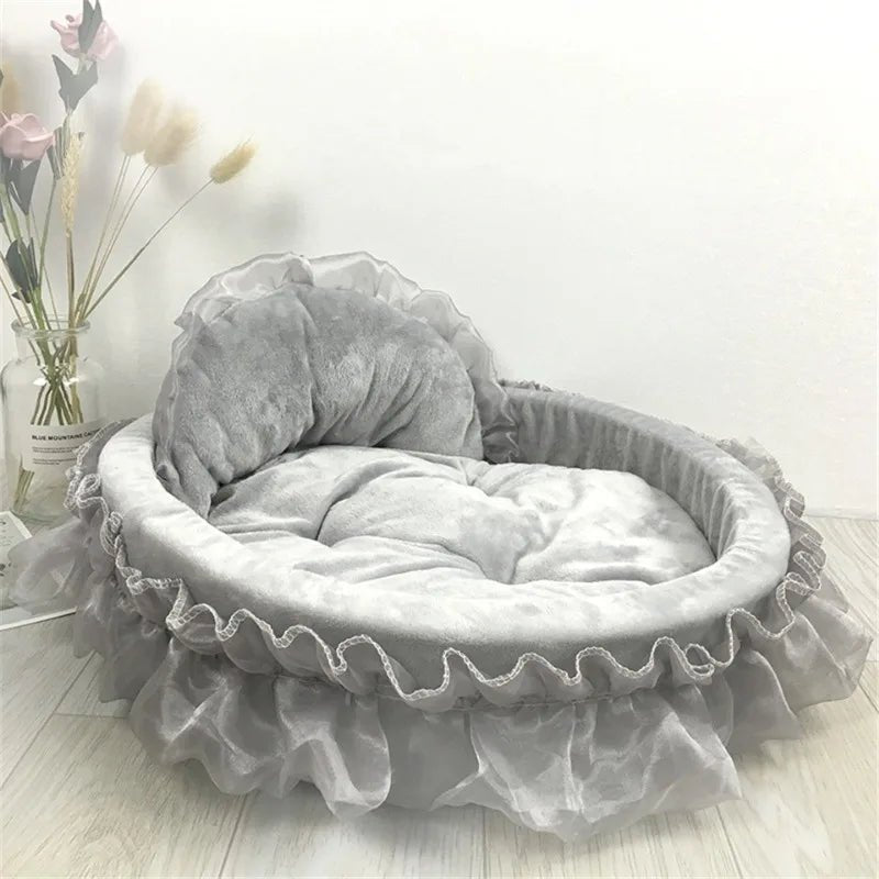 3D Fantasy Bow Lace Pet Bed for Dogs Romantic Detachable Oval Princess Pet Bed Dog Soft Sofa Nest Pet Wedding Furniture 1pc - Furbury