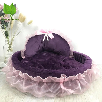 3D Fantasy Bow Lace Pet Bed for Dogs Romantic Detachable Oval Princess Pet Bed Dog Soft Sofa Nest Pet Wedding Furniture 1pc - Furbury