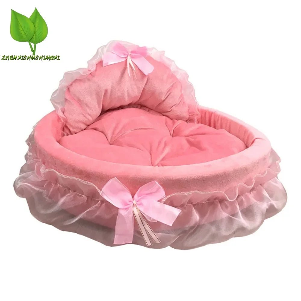 3D Fantasy Bow Lace Pet Bed for Dogs Romantic Detachable Oval Princess Pet Bed Dog Soft Sofa Nest Pet Wedding Furniture 1pc - Furbury