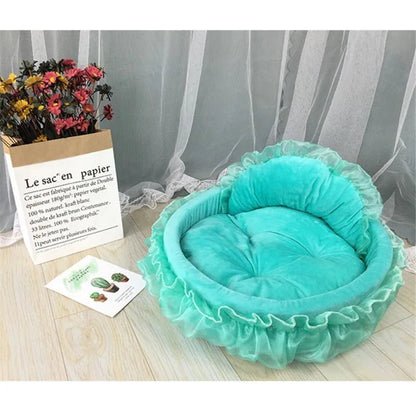 3D Fantasy Bow Lace Pet Bed for Dogs Romantic Detachable Oval Princess Pet Bed Dog Soft Sofa Nest Pet Wedding Furniture 1pc - Furbury