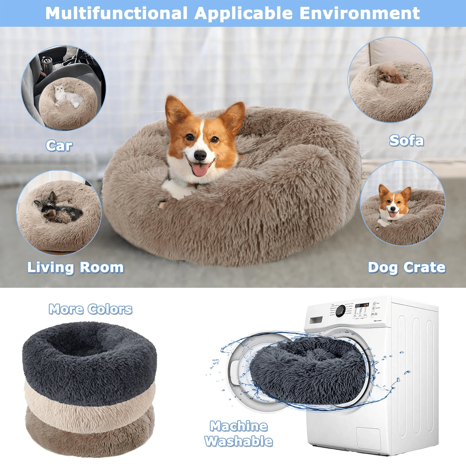 40 - 90cm Round Pet Bed for Large Dog Bed Super Soft Cat Bed Long Plush Dog House for Medium Dog House Winter Warm Sleeping - Furbury