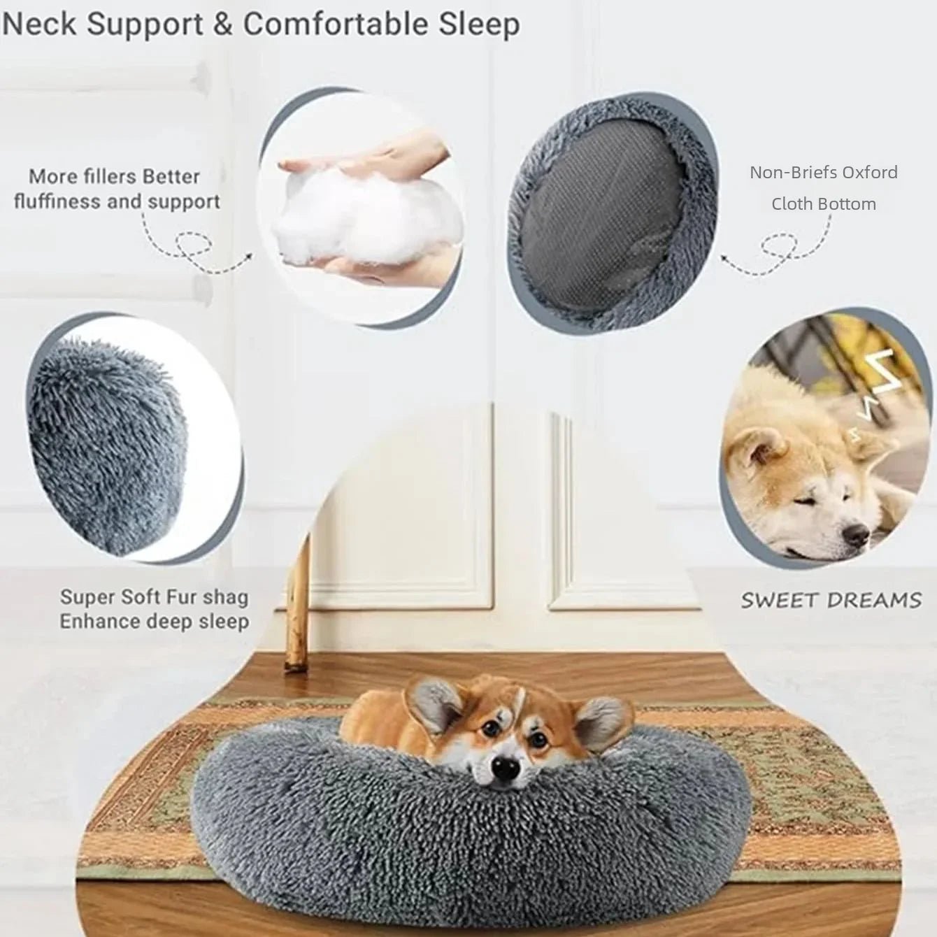 40 - 90cm Round Pet Bed for Large Dog Bed Super Soft Cat Bed Long Plush Dog House for Medium Dog House Winter Warm Sleeping - Furbury