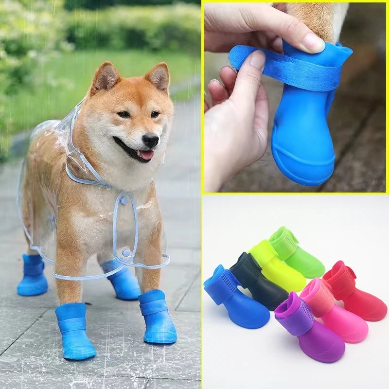 4Pcs Pet WaterProof Rainshoe Anti - slip Rubber Boot For Small Medium Large Dogs Cats Outdoor Shoe Dog Ankle Boots Pet Accessories - Furbury