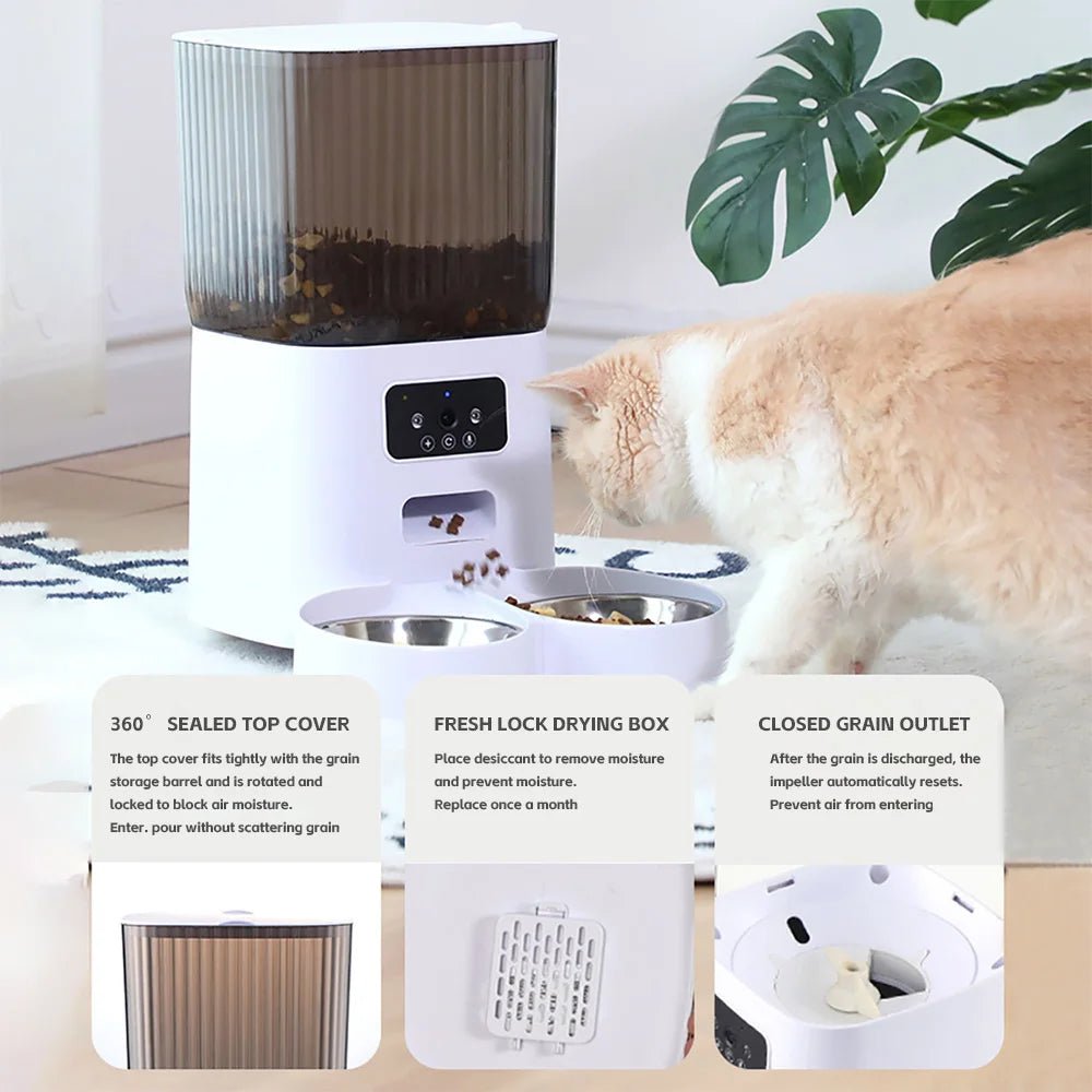 5L Double Bowls Smart Automatic Cat Feeder With Camera Cat Dry Food Video Dispenser Pet Smart Voice Recorder Auto Feeder For Dog - Furbury