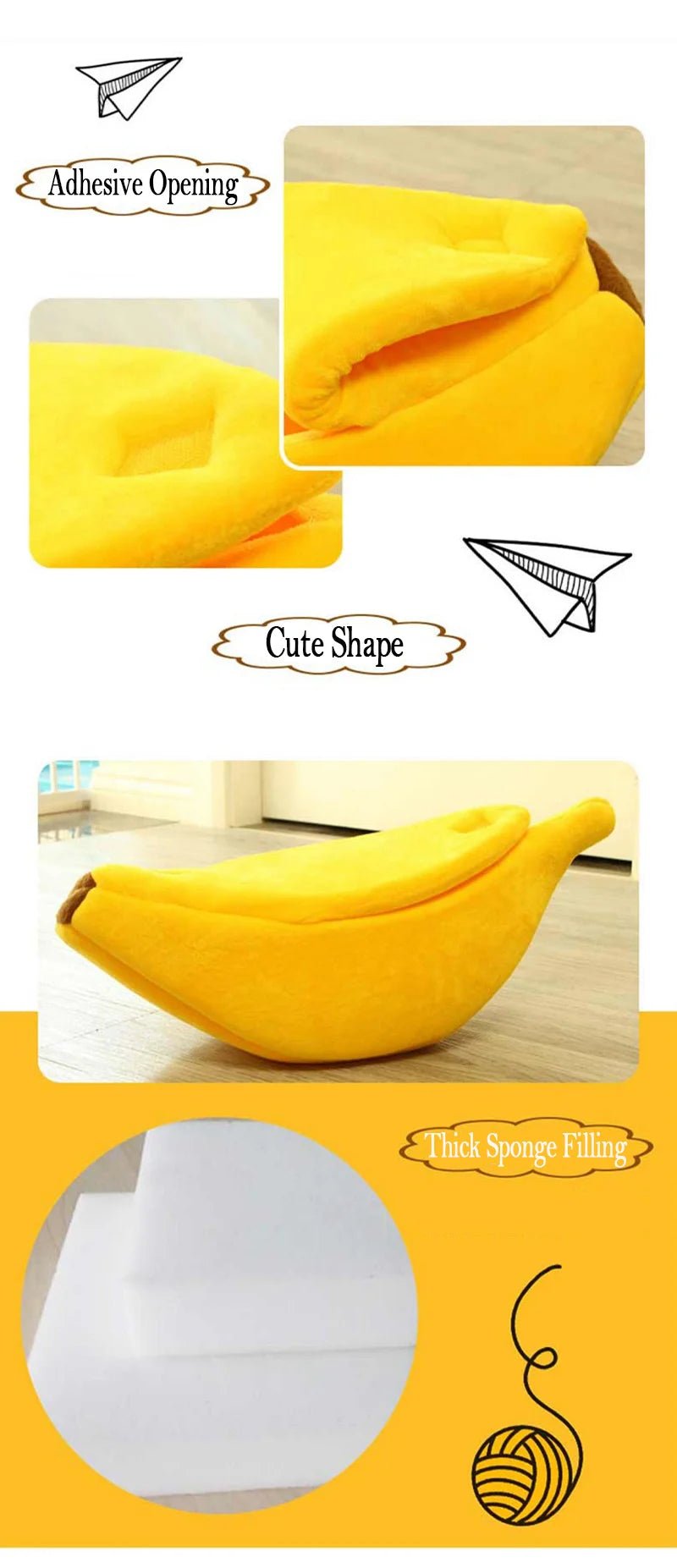 Banana Shaped Pet Bedding Comfortable Cat Nest Mat Winter Cushion Warm Soft Funny Kitten Sleeping Bag Cute Cozy Dog Accessories - Furbury