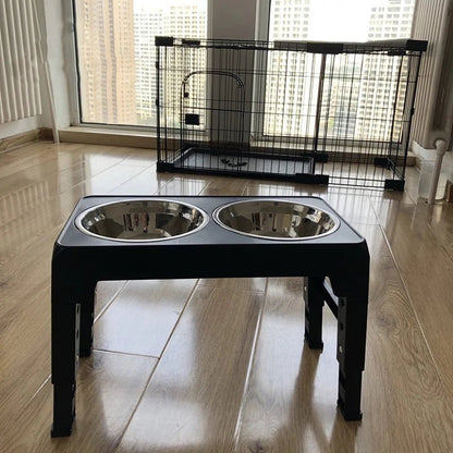 BOOTEELY Elevated Dog Feeder Bowls Adjustable Raised Stand with Double Stainless Steel Food Water Bowls Small Medium Large Dogs - Furbury