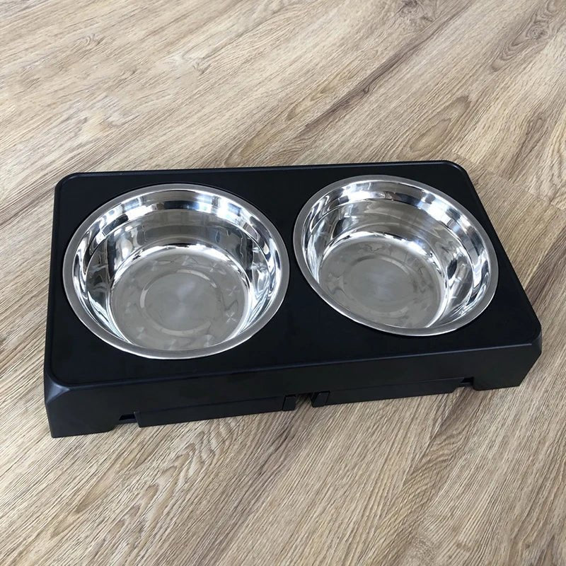 BOOTEELY Elevated Dog Feeder Bowls Adjustable Raised Stand with Double Stainless Steel Food Water Bowls Small Medium Large Dogs - Furbury