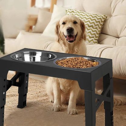 BOOTEELY Elevated Dog Feeder Bowls Adjustable Raised Stand with Double Stainless Steel Food Water Bowls Small Medium Large Dogs - Furbury