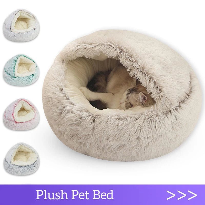 Cat Bed Pet Mattress Warm Soft Plush Pet Bed with Cover Round Cat Dog Sleeping Nest Cave for Small Dogs kitten - Furbury