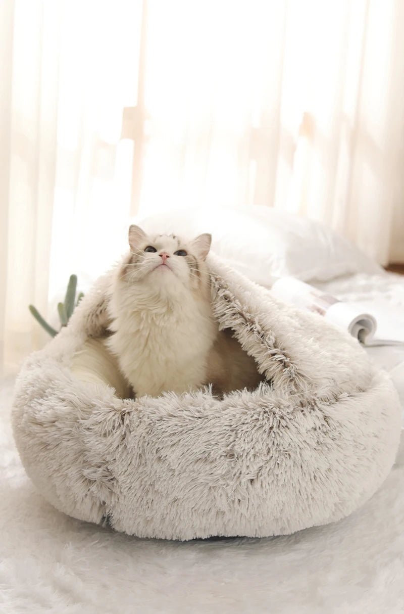 Cat Bed Pet Mattress Warm Soft Plush Pet Bed with Cover Round Cat Dog Sleeping Nest Cave for Small Dogs kitten - Furbury