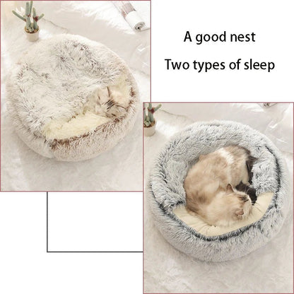 Cat Bed Pet Mattress Warm Soft Plush Pet Bed with Cover Round Cat Dog Sleeping Nest Cave for Small Dogs kitten - Furbury