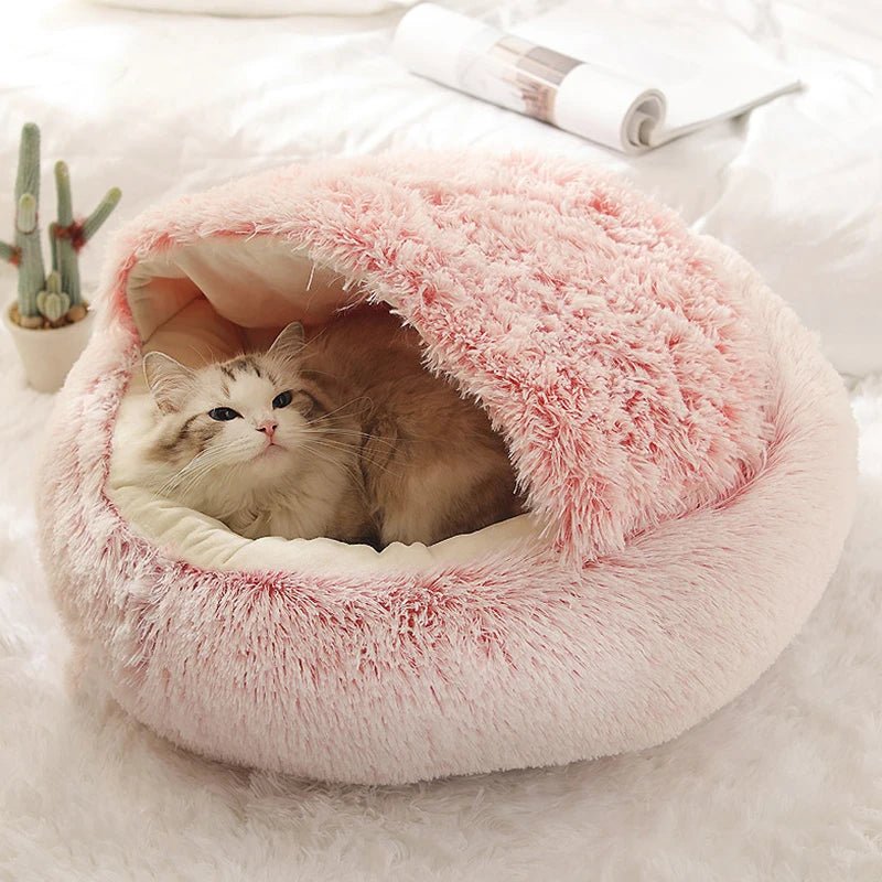 Cat Bed Pet Mattress Warm Soft Plush Pet Bed with Cover Round Cat Dog Sleeping Nest Cave for Small Dogs kitten - Furbury